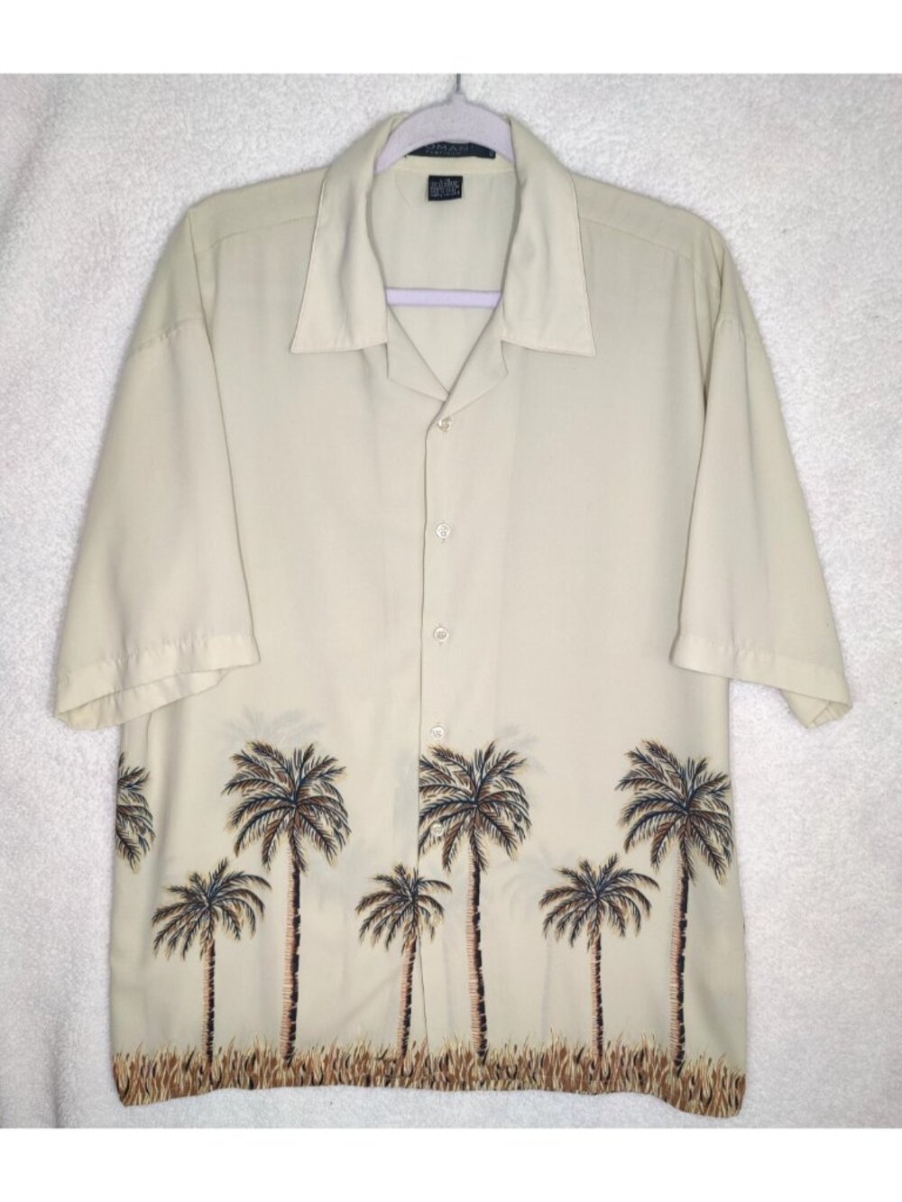Domani Platinum Hawaiian Shirt L Palm Tree Tropical Beach Vacation Casual Resort